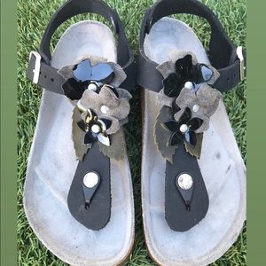 Birkenstock Kairo Flowers Black Leather Size 38 R